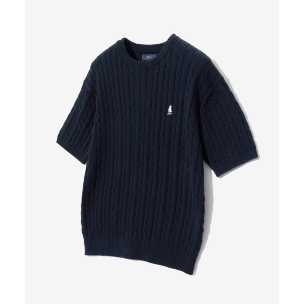 ☆YALE☆ HERITAGE DAN CABLE SHORTSLEEVE ROUND KNIT NAVY YEM1