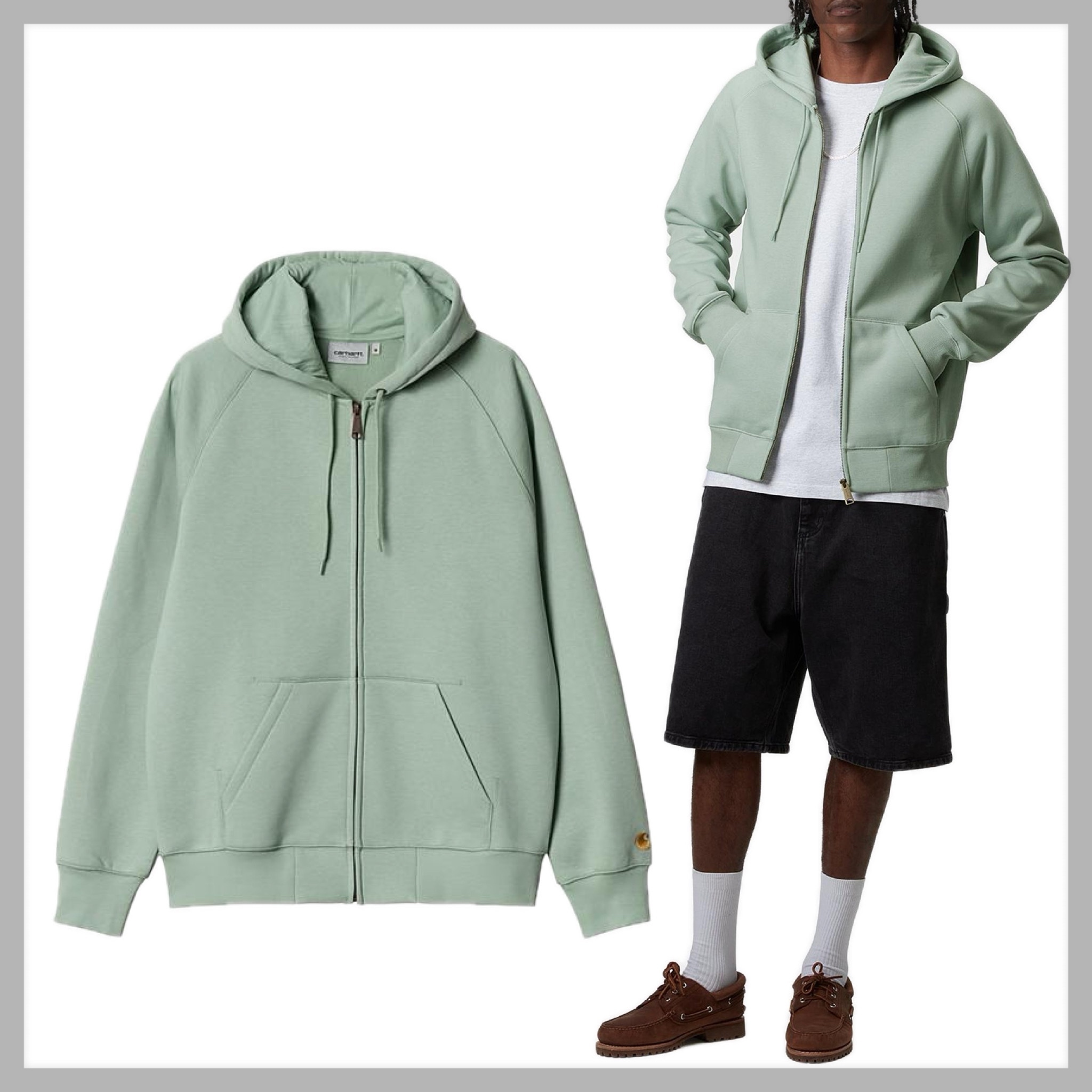 【carhartt】Hooded Chase フードチェイスフーディ/FrostedGreen