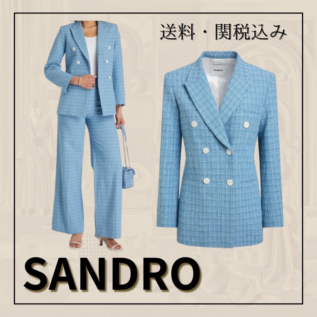 関税込み＊SANDRO＊ダブルブレスコットン混ツイードブレザー