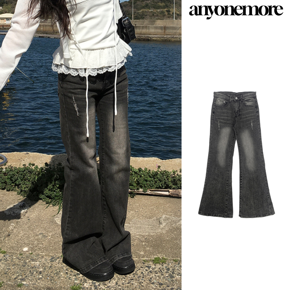 【Anyone more】[A/M] Joan Black Denim Washing Bootcut Pants