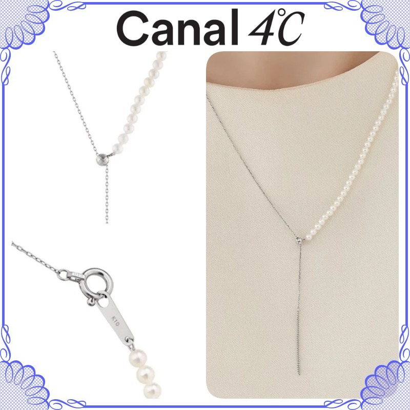 大人気!! Canal ４℃ K10 ホワイトゴールド パールY字ネックレス