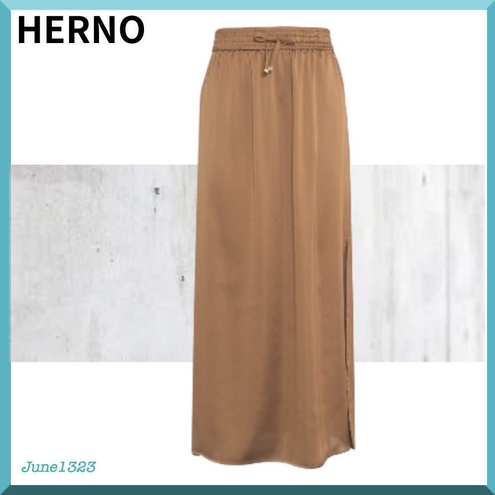 国内配送【HERNO】 サイドスリット サテン ミディスカート