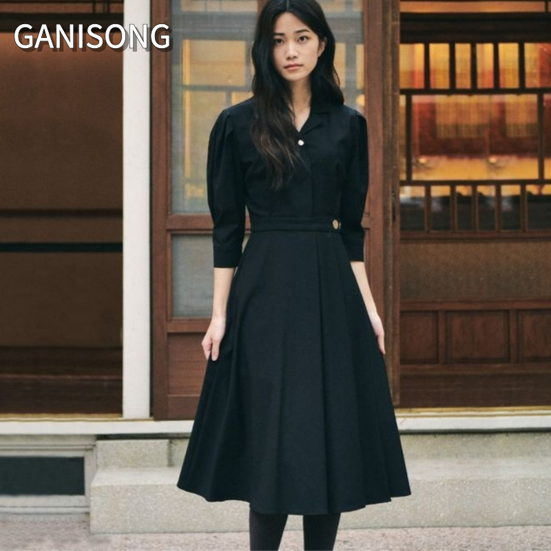 ワンピース [GANISONG] LMJ Gold Button Wrap One-piece