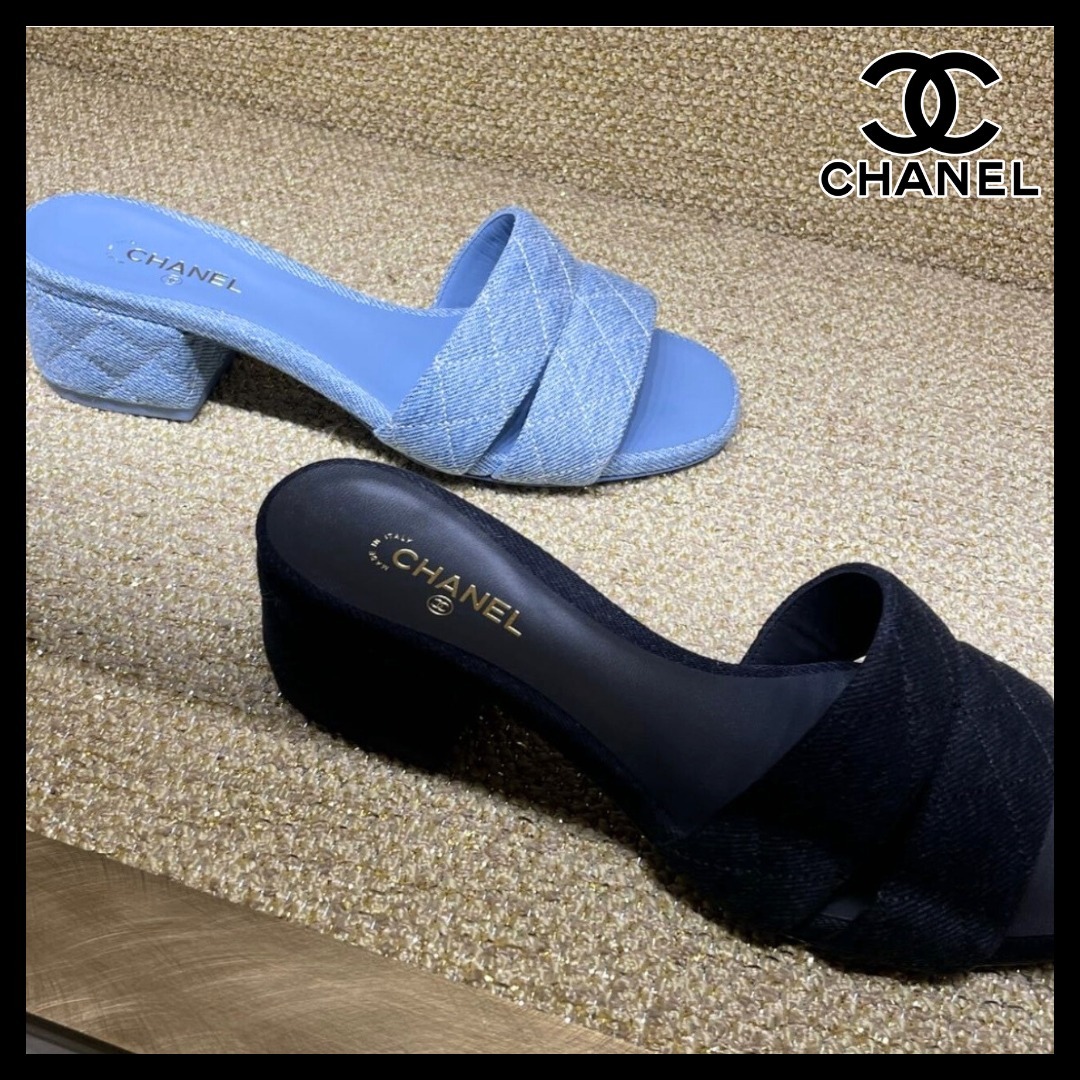 【上品カワイイ♪】CHANEL ミュール サンダル デニム マトラッセ
