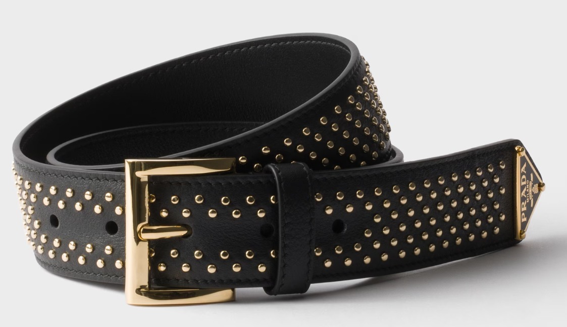 お洒落【PRADA】スタッズ付きレザーベルト ファッション雑貨・小物