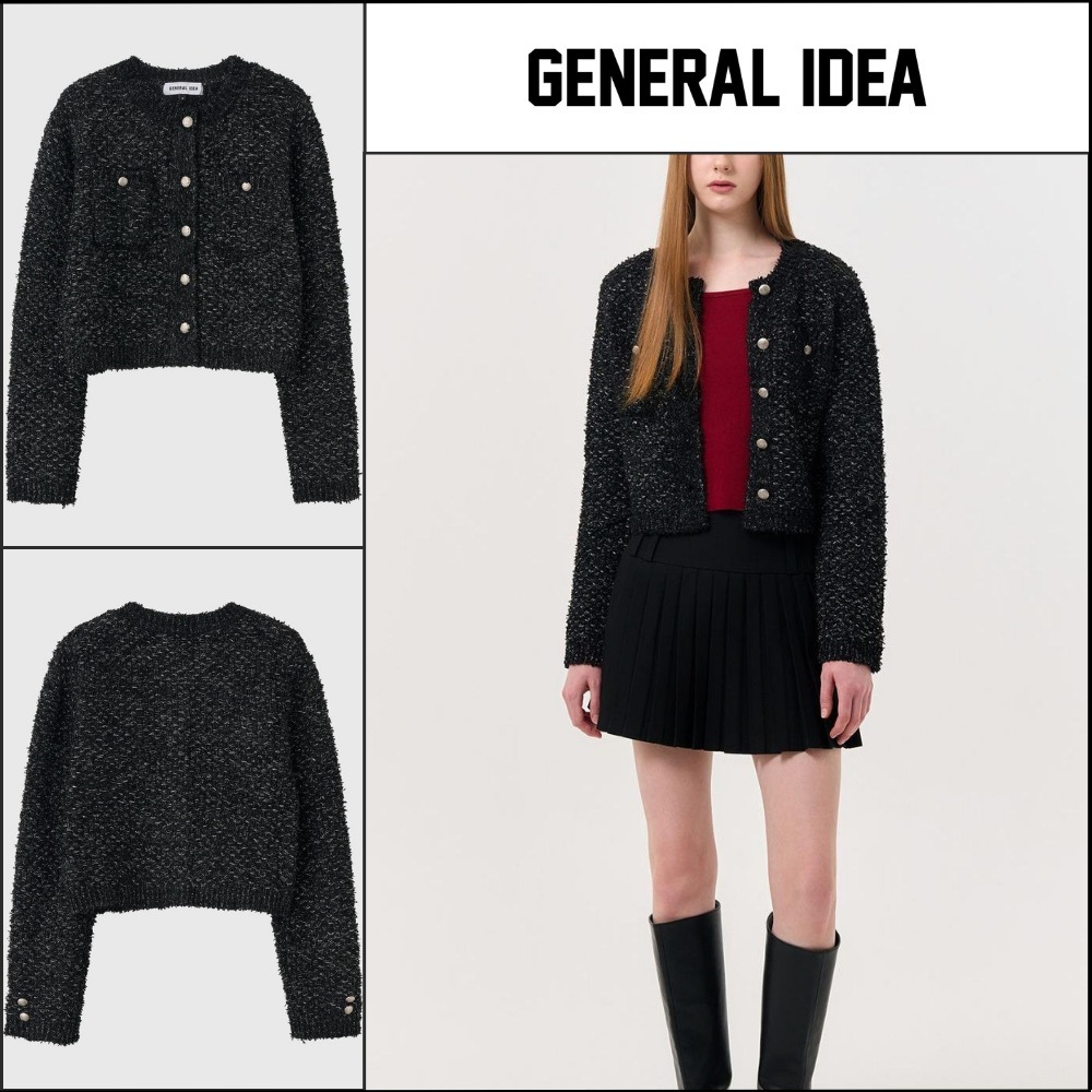 【GENERAL IDEA】Boucle Tweed Knit Jacket BLACK