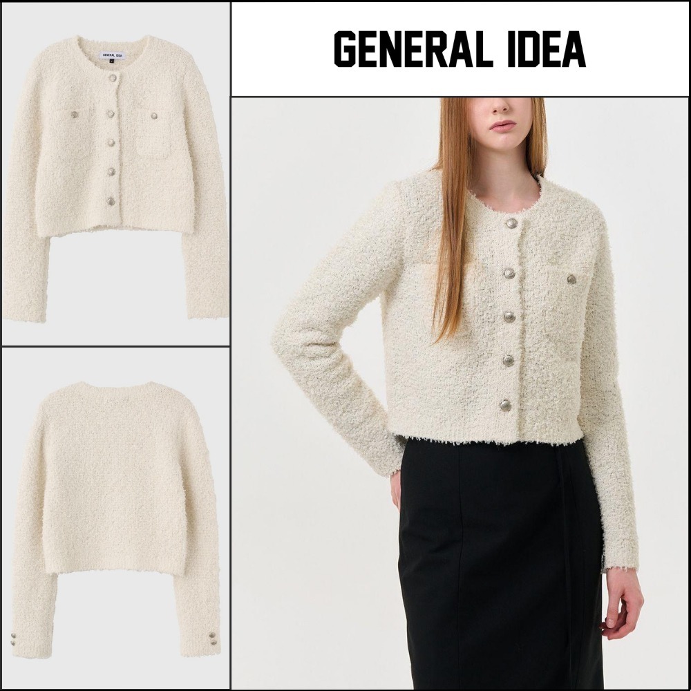 【GENERAL IDEA】Boucle Tweed Knit Jacket IVORY