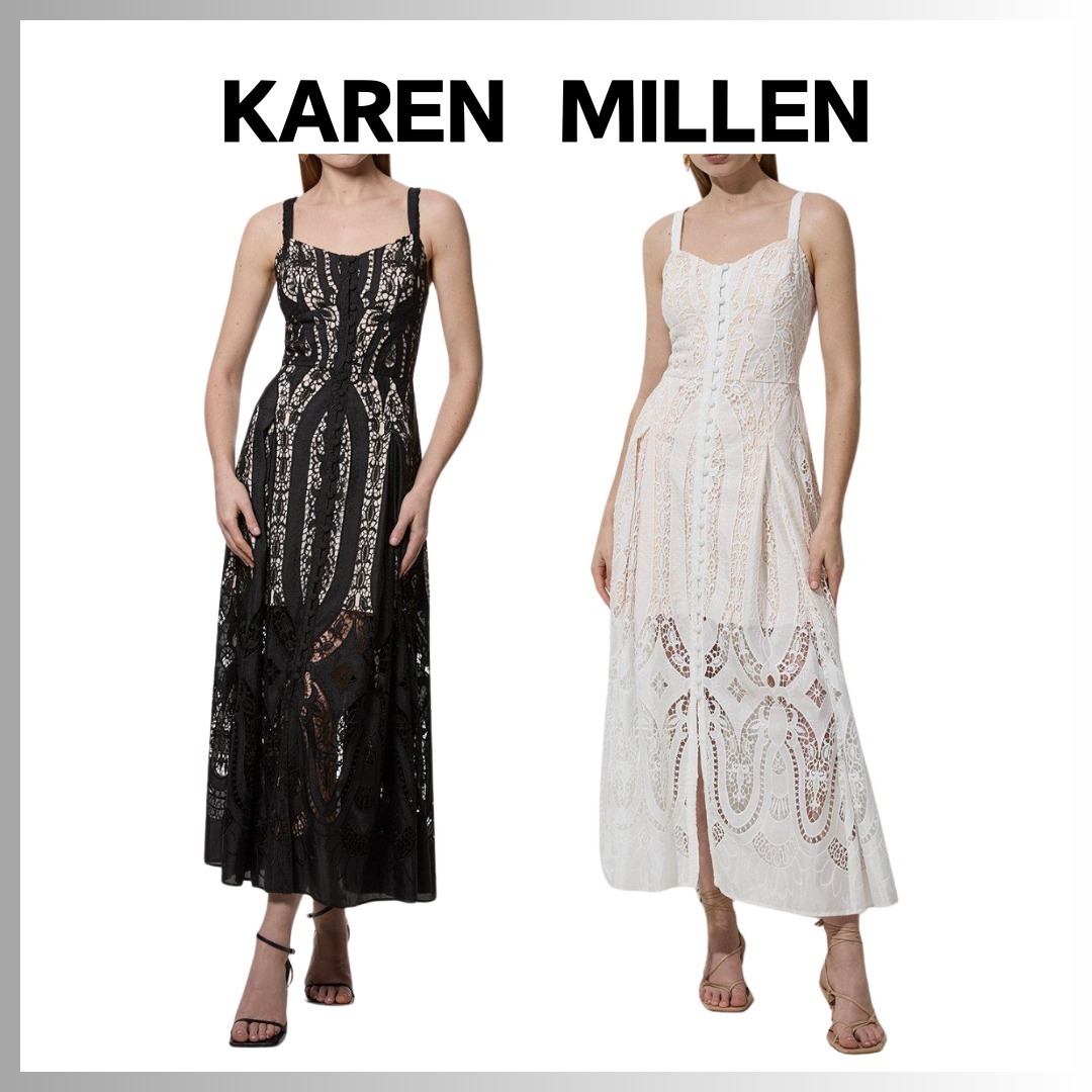 Karen Millen：ジョーゼット カットワーク マキシドレス