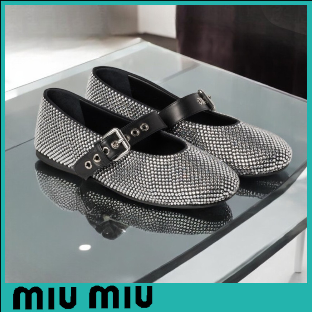 ★MIU MIU直営店★クリスタル付きサテンバレリーナ