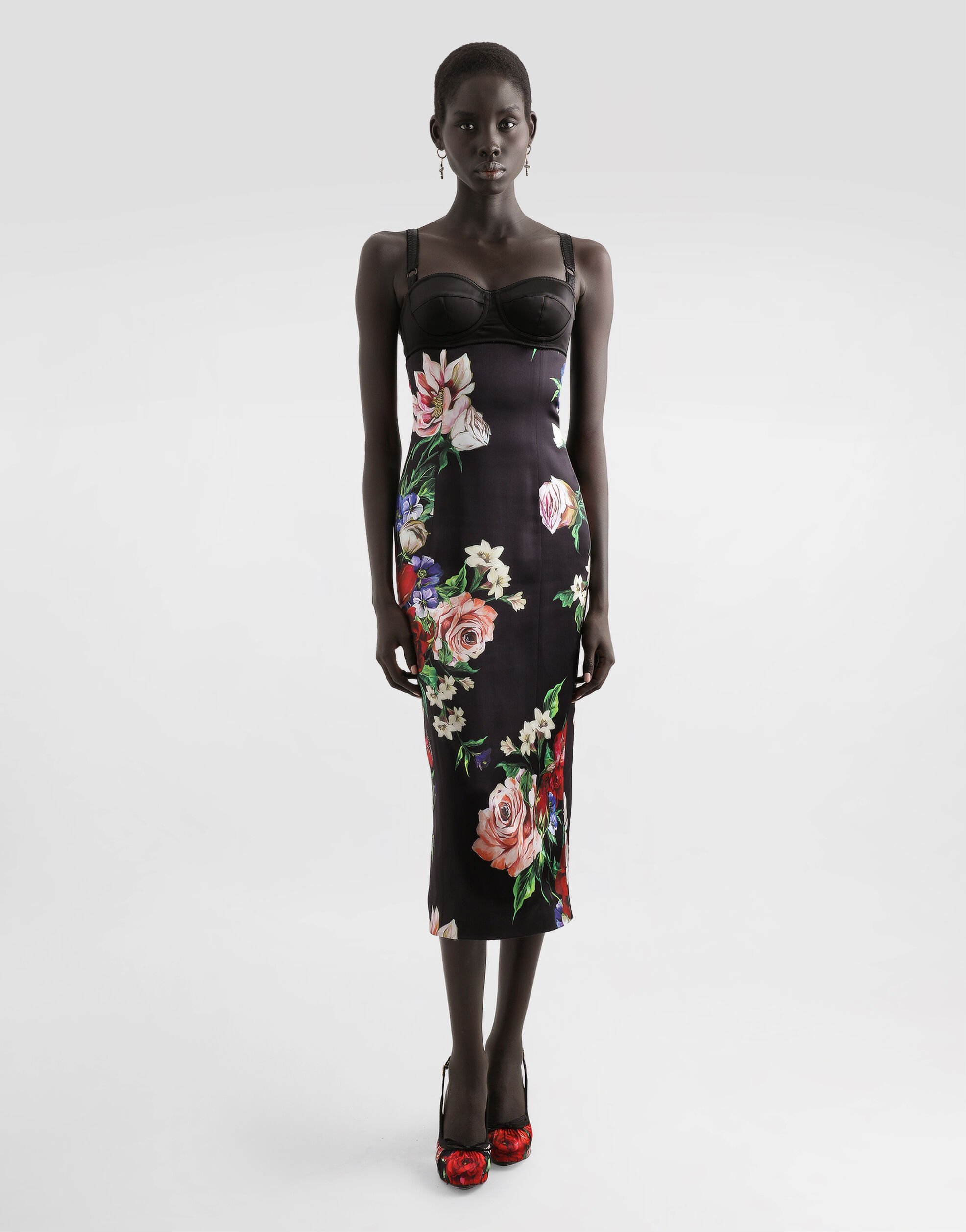 ストレッチシルク】D&G サテン花柄プリント スリップドレス