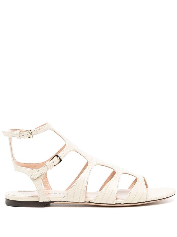 サンダル・ミュール TOM FORD WOMEN Croc-Effect Leather Sandals Ivory