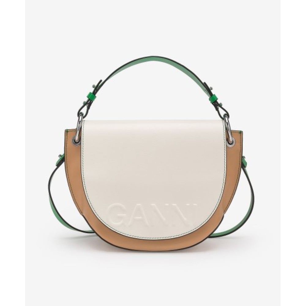 ★Ganni★ Banner Saddle Crossbody Bag Beige A4736135