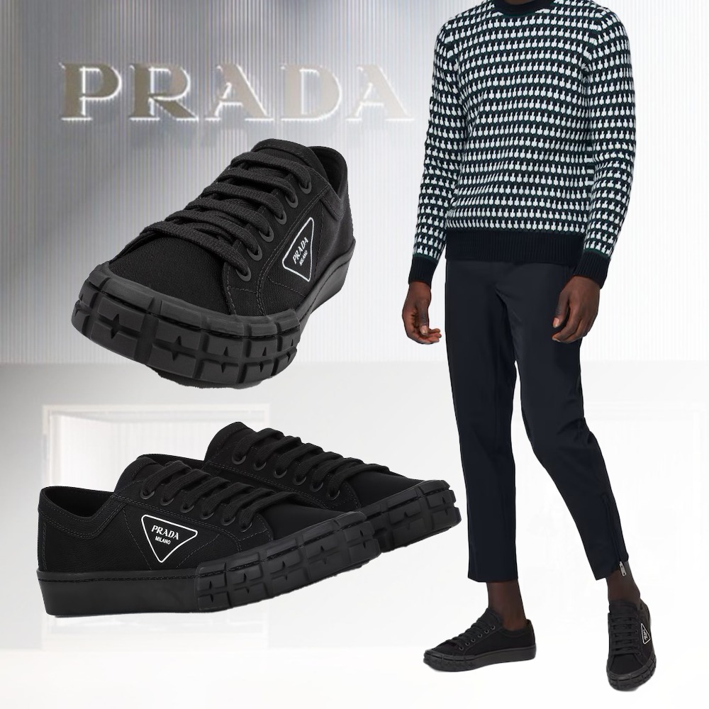 【洗練ミニマル】PRADA ホイールキャンバススニーカー ブラック