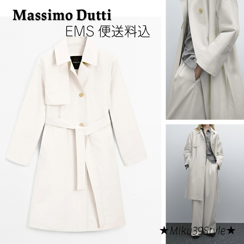 【マッシモドゥッティ】爽やかホワイトのコットン混紡トレンチ