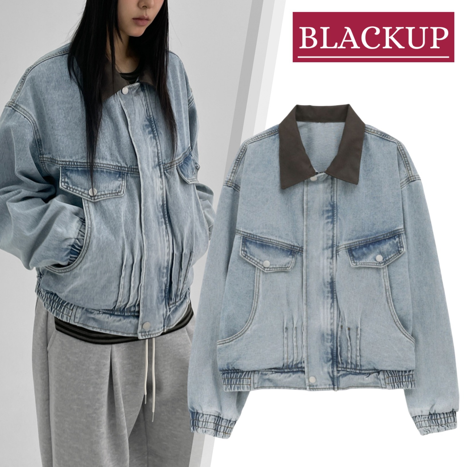 韓国発【BLACKUP】ミントカラーデニムジャケット 送料込