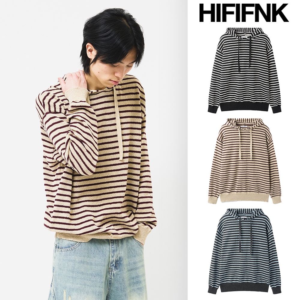 【HI FI FNK】Less Striped Hooded Knit