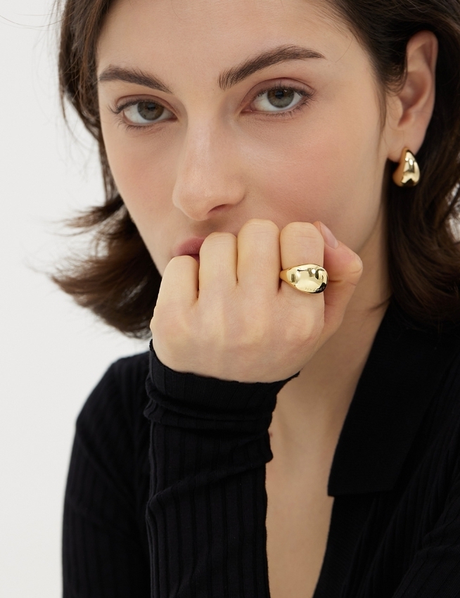 【HYERES LOR】25SS★ Champagne Full Moon Silver Wide Ring HYERES LOR】25SS☆ Champagne Full Moon Silver Wide Ring