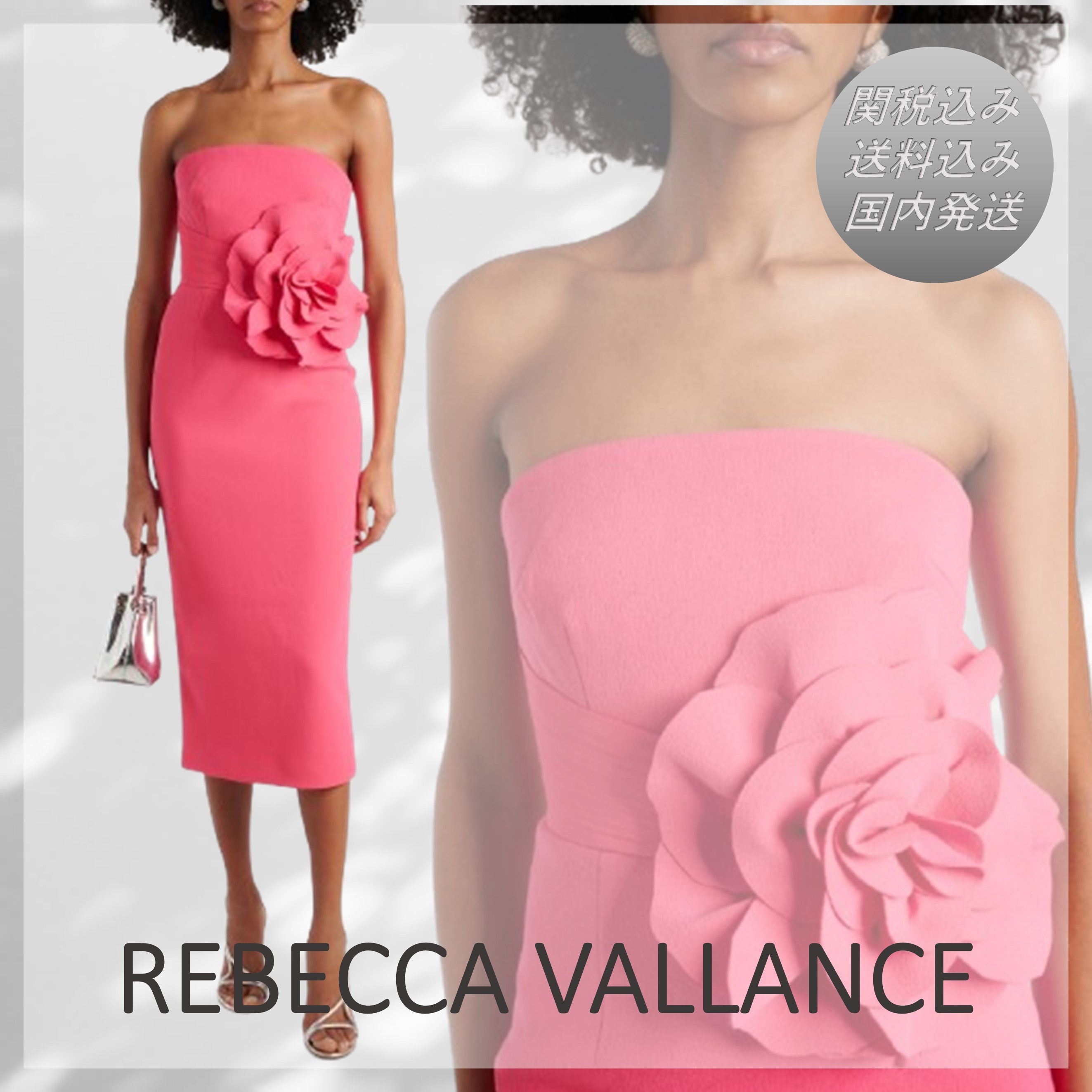 ■REBECCA VALLANCE■フローラルアップリケクレープミディドレス