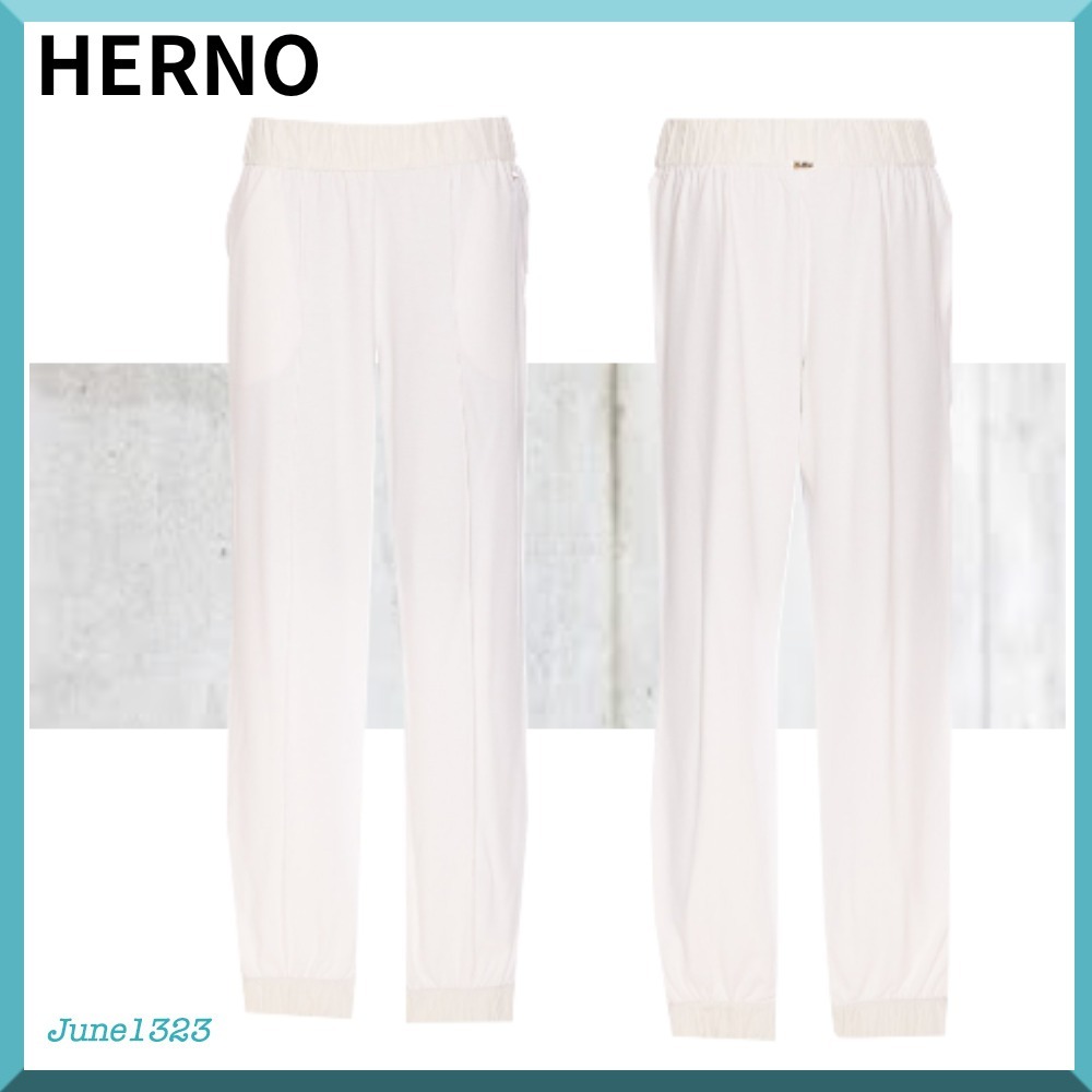 国内配送【HERNO】ロゴプレート ストレートレッグ パンツ