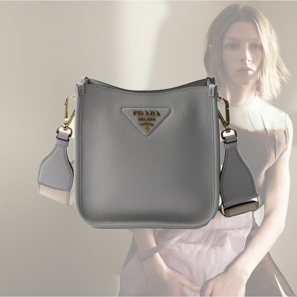 【希少】 PRADA ロゴ入り ミニレザーショルダーバッグ グレー
