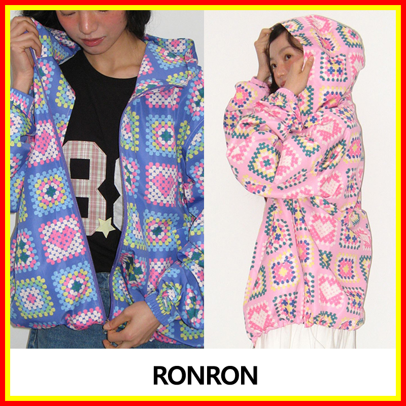 ジャケット [RONRON] HEART CROCHET PATTERN HOODED WINDBREAKER JUMPER