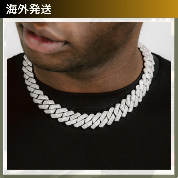 6ICE/19mm プロング キューバンチェーン ホワイトゴールドメッキ