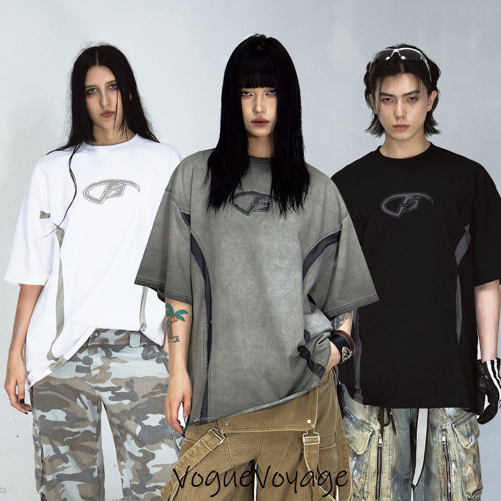 PEOPLESTYLE 半袖 Tシャツ トップス メッシュ切替 ウォシュッド
