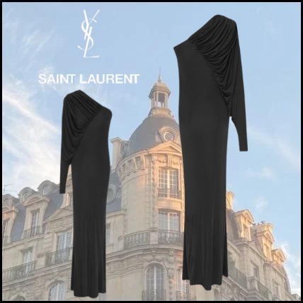 【Saint Laurent】ワンショルダーロングドレス ブラック