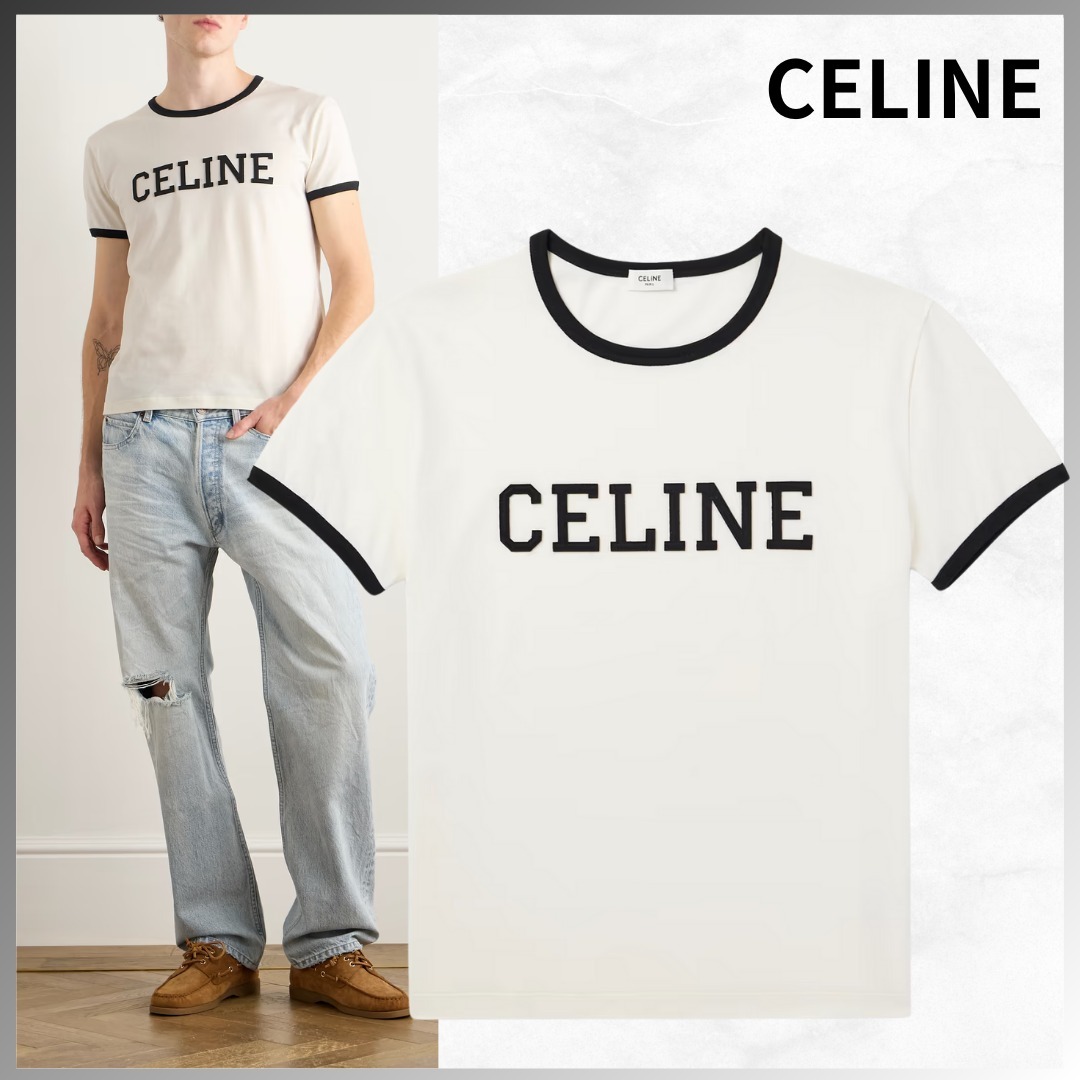 CELINE セリーヌ ロゴアップリケ付きコットン Tシャツ