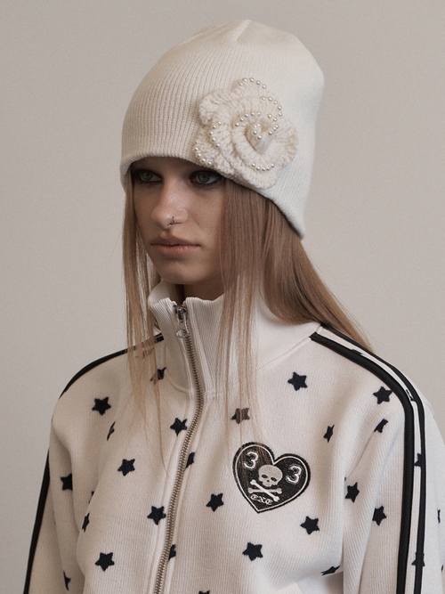 キャップ PEARL CORSAGE BEANIE IVORY