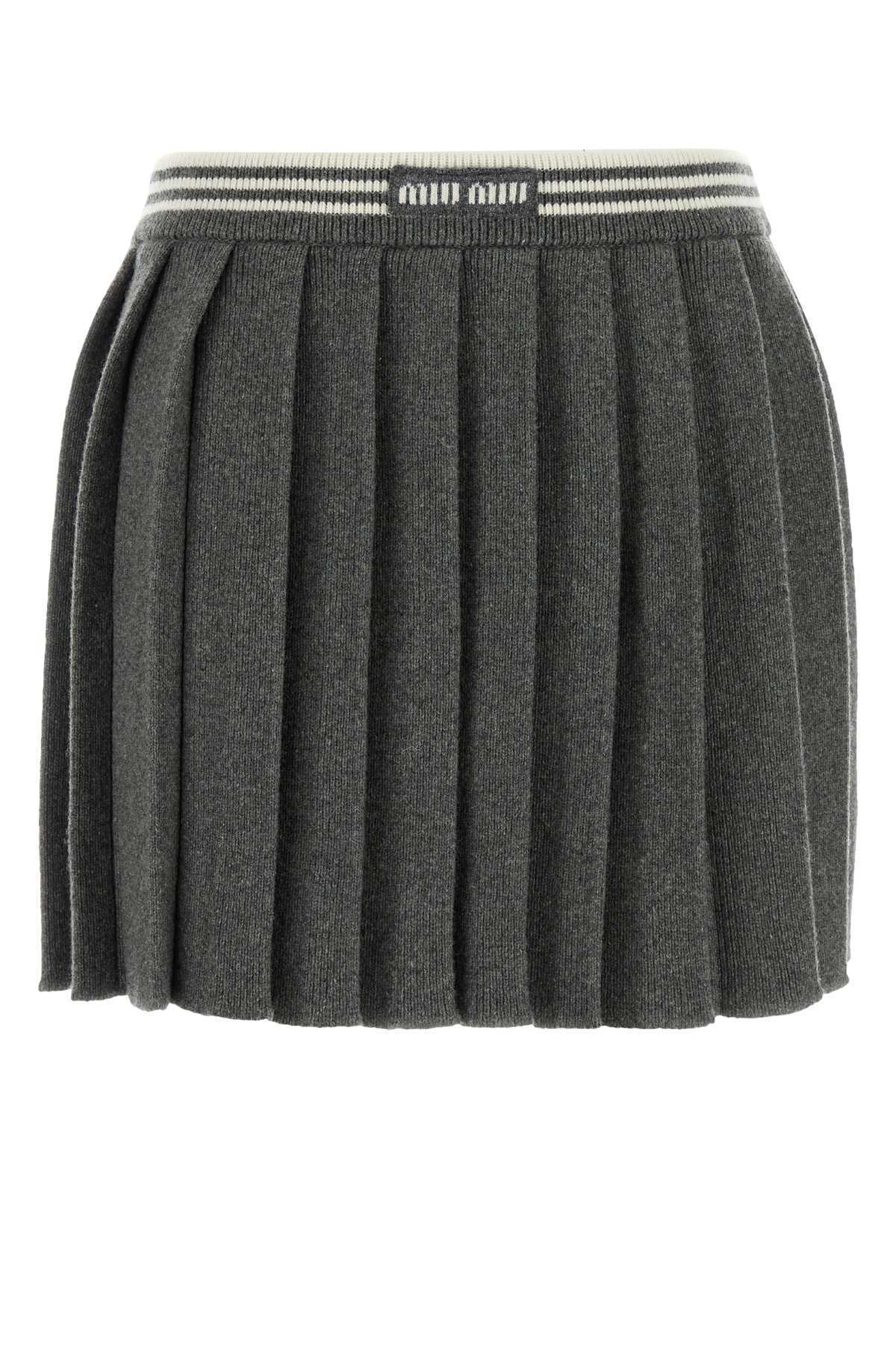【関税&送料込】Miu Miu Dark Grey Cashmere Blend Mini Skirt