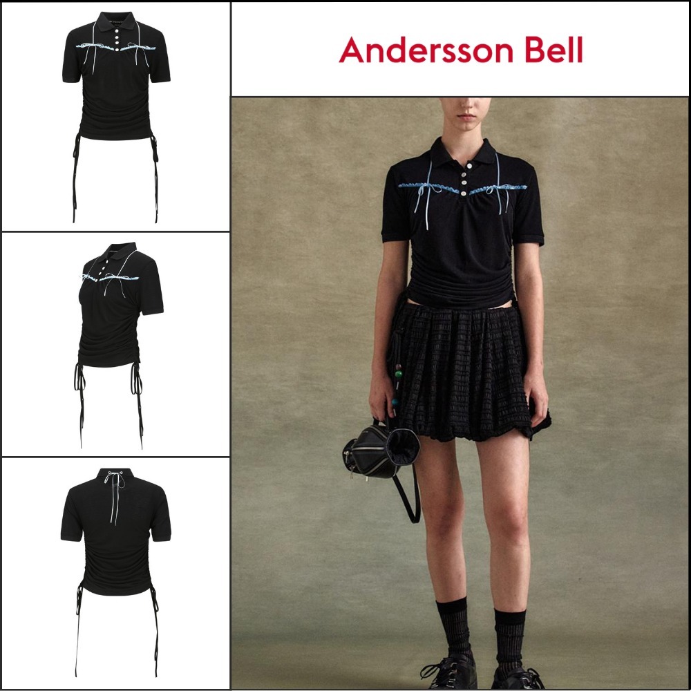 【ANDERSSON BELL】Halter String Pique Polo Shirt BLACK