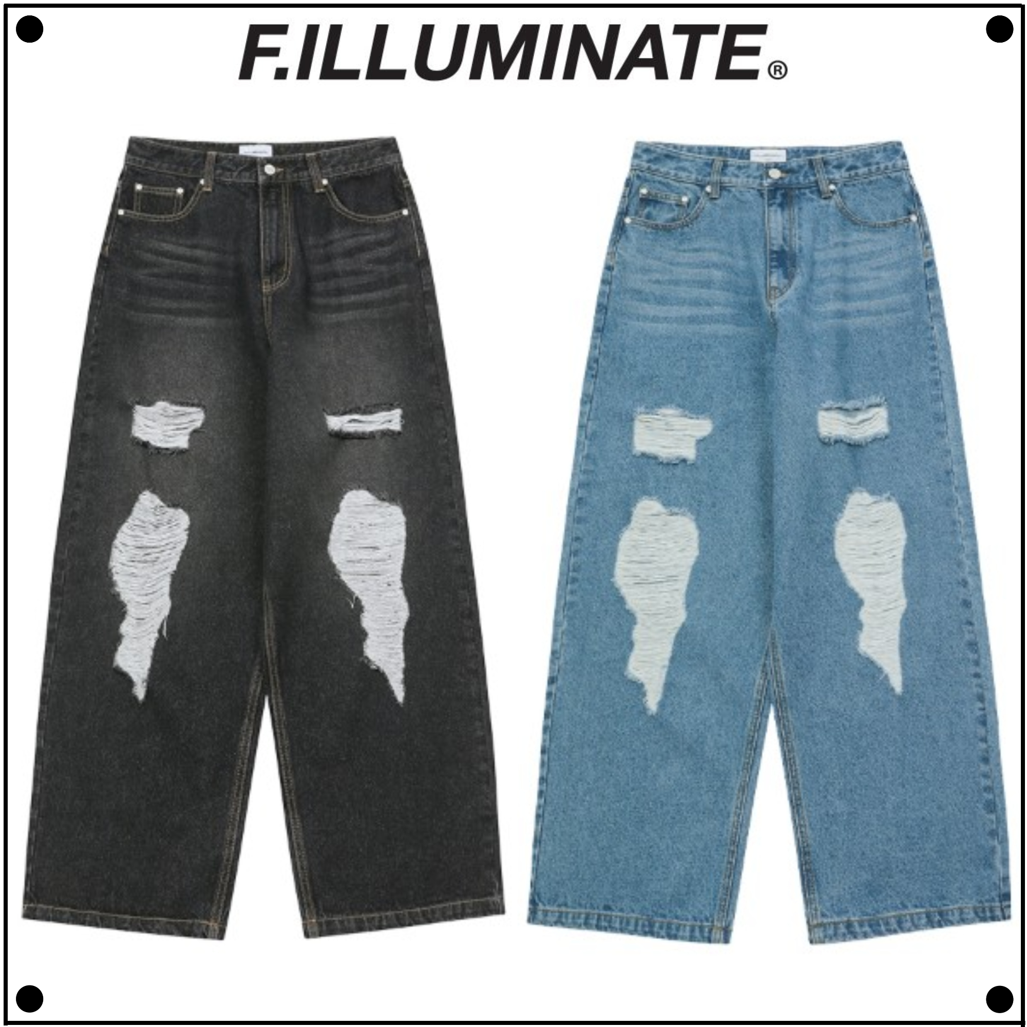 F.ILLUMINATEのDestroyed Wide Denim Pants 全2色