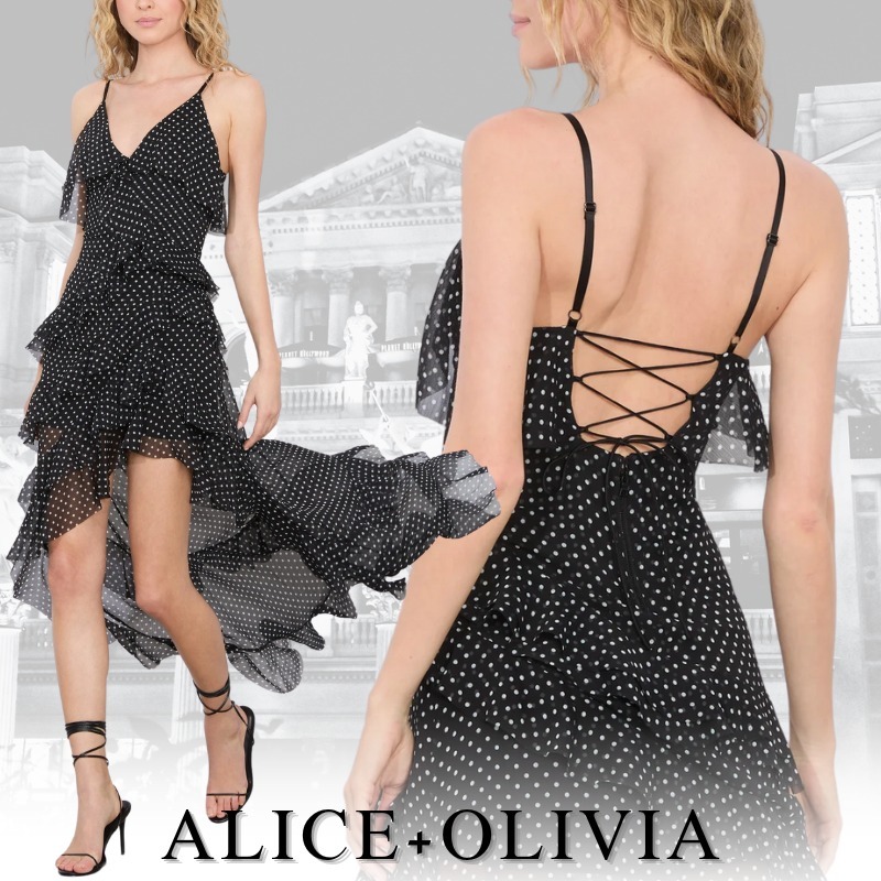 ALICE+OLIVIA ポルカドット セミシアー ラッフルドレス LAVERNE