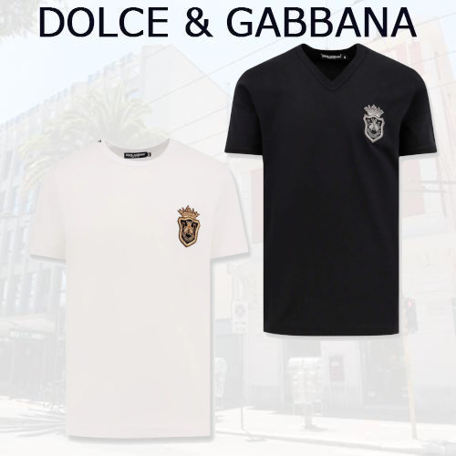 D&G ドルチェ＆ガッバーナ メンズ 半袖 Tシャツ 刺繍パッチ 綿