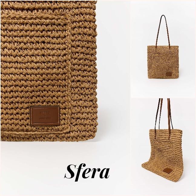 スペインSfera★旬スタイル 外ポケット便利なラフィア風トート