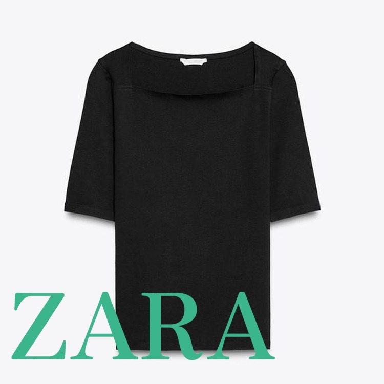 【ZARA】スクエアネックＴシャツ ブラック | 4174/169/800