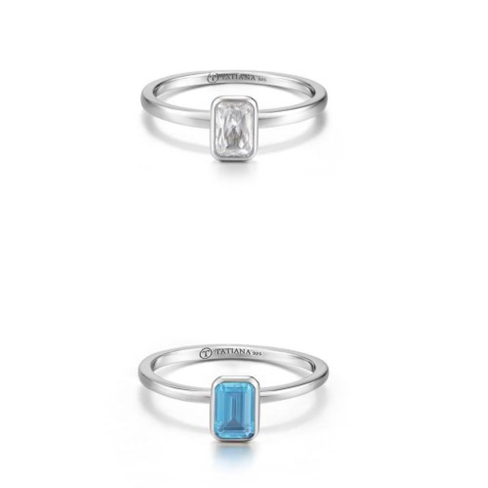 ☆TATIANA☆ Silver 925 Blue Sapphire Emerald Bezel RingCR048