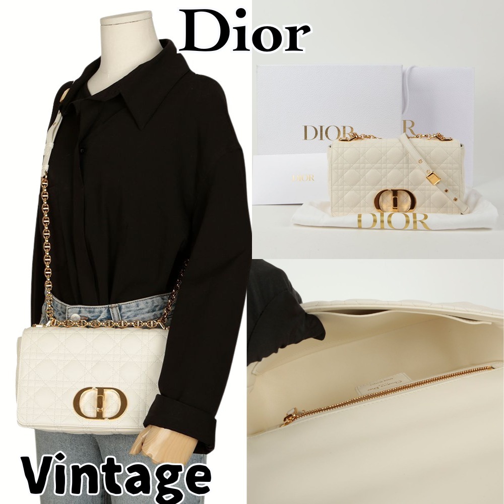 【ヴィンテージ】Rank:A☆Dior アイボリー カロミ バッグ M9242