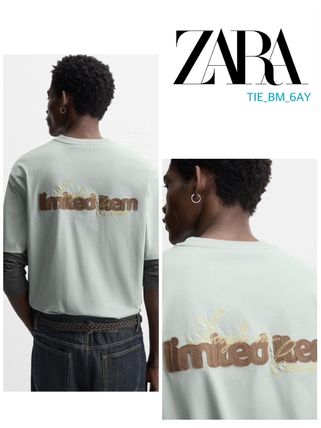 スペイン発送 ZARA テキストリブTシャツ 選べるデザイン 最新作 スペイン発送 ZARA テキスト刺繍シャツ 人気カジュアル 今季新作