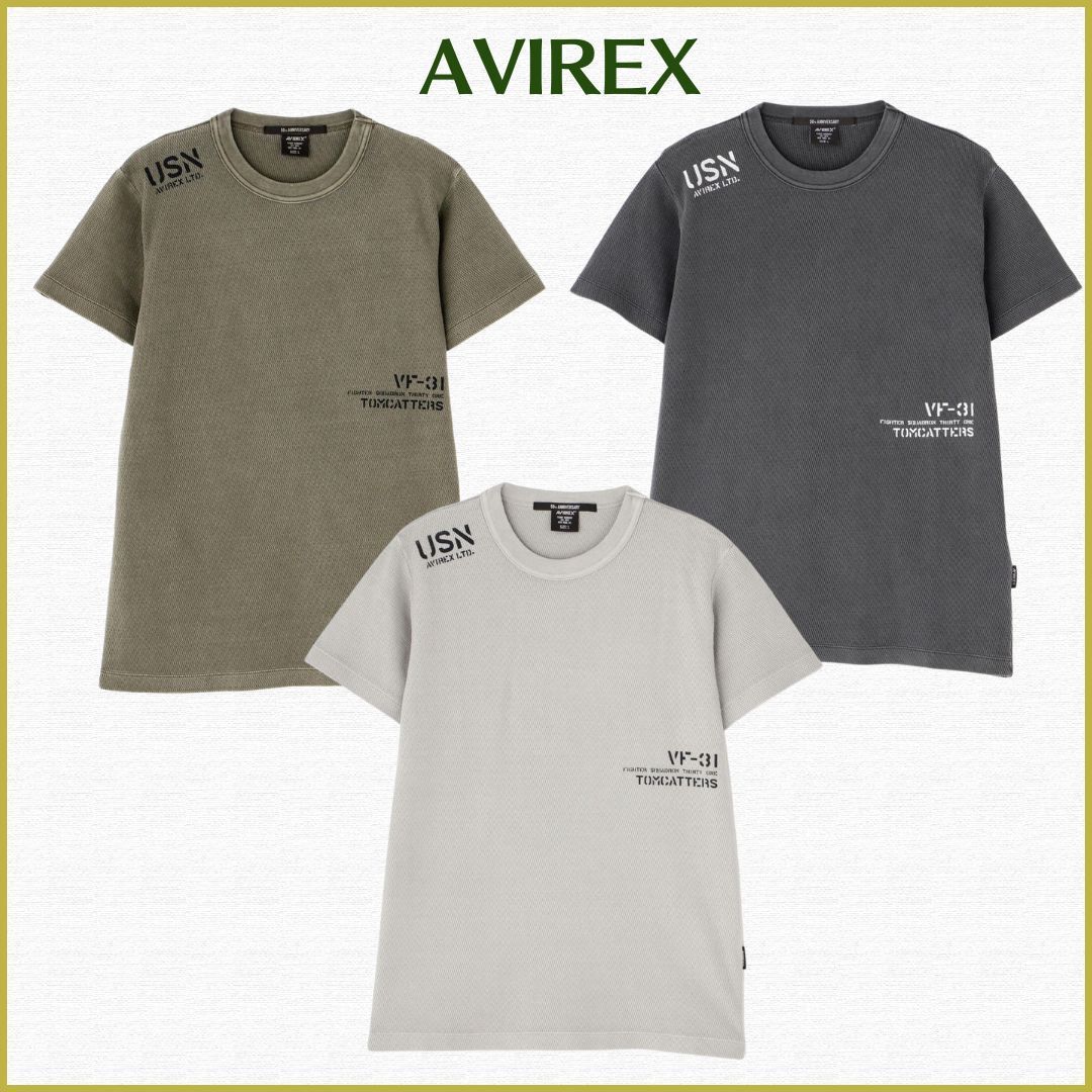 【AVIREX】フェイドウォッシュ ハニカムワッフル 半袖Tシャツ