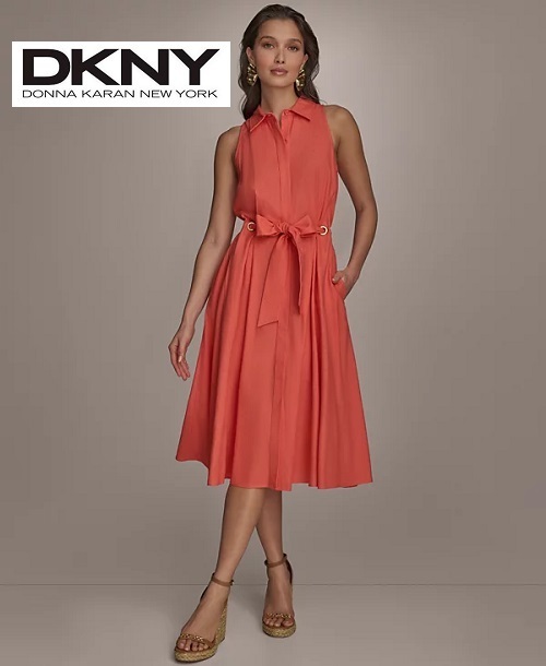 Donna Karan レディースベルト付きノースリーブシャツドレス