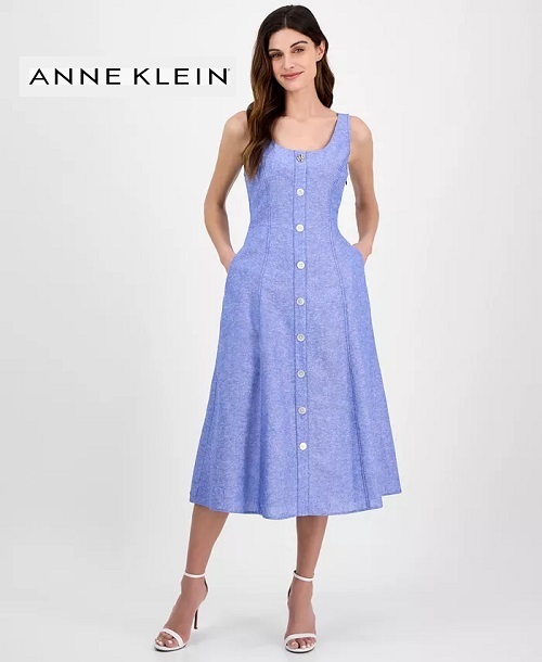 Anne Klein ノースリーブ ボタンフロント Aライン ドレス