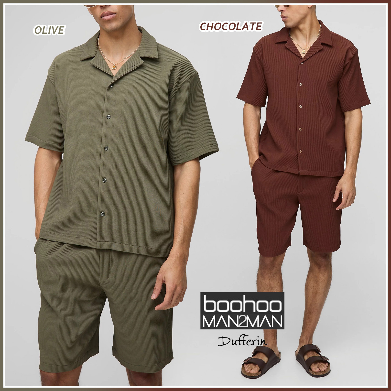 boohoo 新色 プリーツデザイン 半袖シャツ & ショート セット