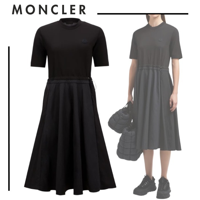 MONCLER●ドローストリング付き 半袖プリーツスカートワンピース