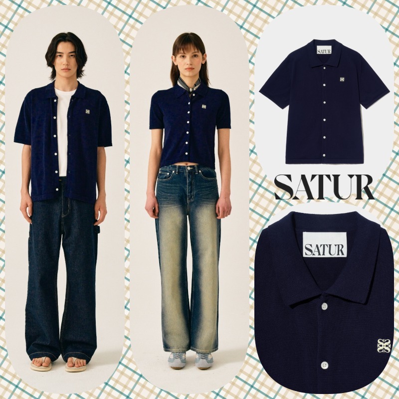 【SATUR】25SS/男女兼用 ★Basic Cotton Collar Half Cardigan★
