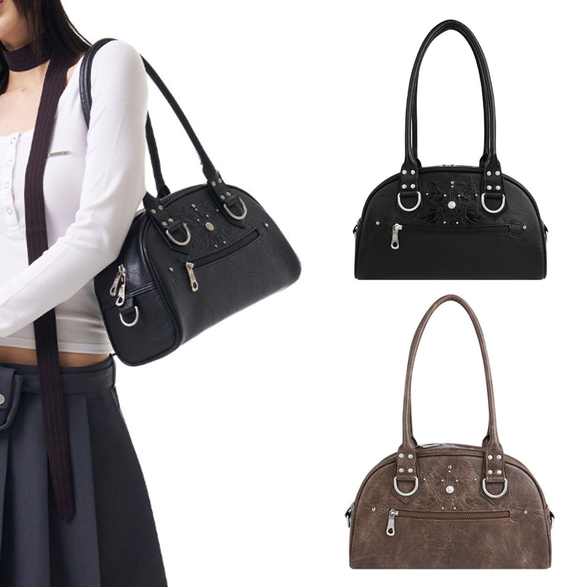 ショルダーバッグ・ポシェット IUGAMAKARAS Studded Leather Bowling Bag 5FT1117