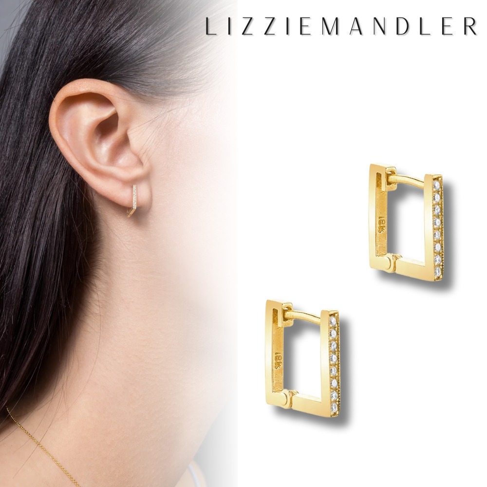 Lizzie Mandler Square Huggies with White Diamond Pave ピアス