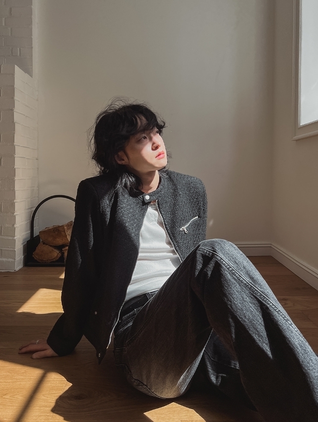【2plan】Heather Tweed Biker Crop Jacket