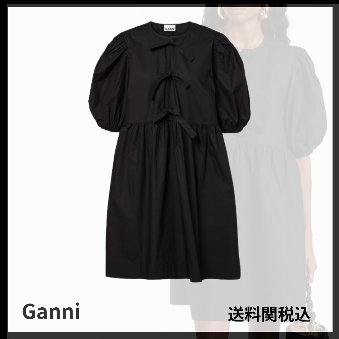 送料関税込み★GANNI★リボンディテール ポプリン製ミニドレス